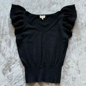 Black Flutter Sleeve knit top, Lily White